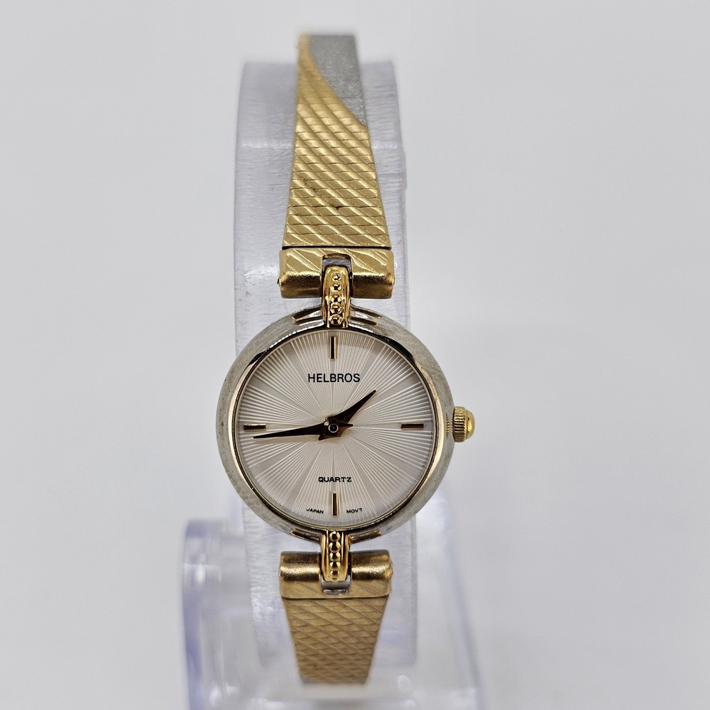 Helbros Women's Dress Watch 20MM White Dial Two Tone Metal Bands NEW Battery